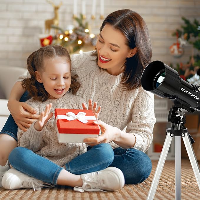 FREE SOLDIER Telescope for Kids 70mm Aperture Astronomical Refractor Telescopes for Beginners (16X-120X) 400mm Telescope for Adults High Powered with A Phone Adapter & A Wireless Remote (Black)