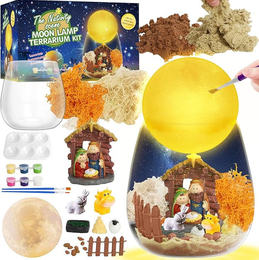 SCWGTPJ Nativity Scene Terrarium Crafts Kit, DIY Toys Kit for Girls Boys, Arts and Craft, DIY Moon Lamp Night Light Christmas Gifts Birthday Gift for Kids (Nativity)