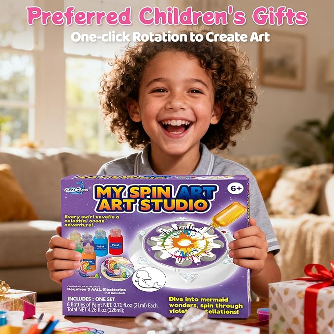 Make It Super Spin Art Machine Kit for Kids, Toy with Origami Artwork, Thicker Splatter Guard, Gift Boys Girls