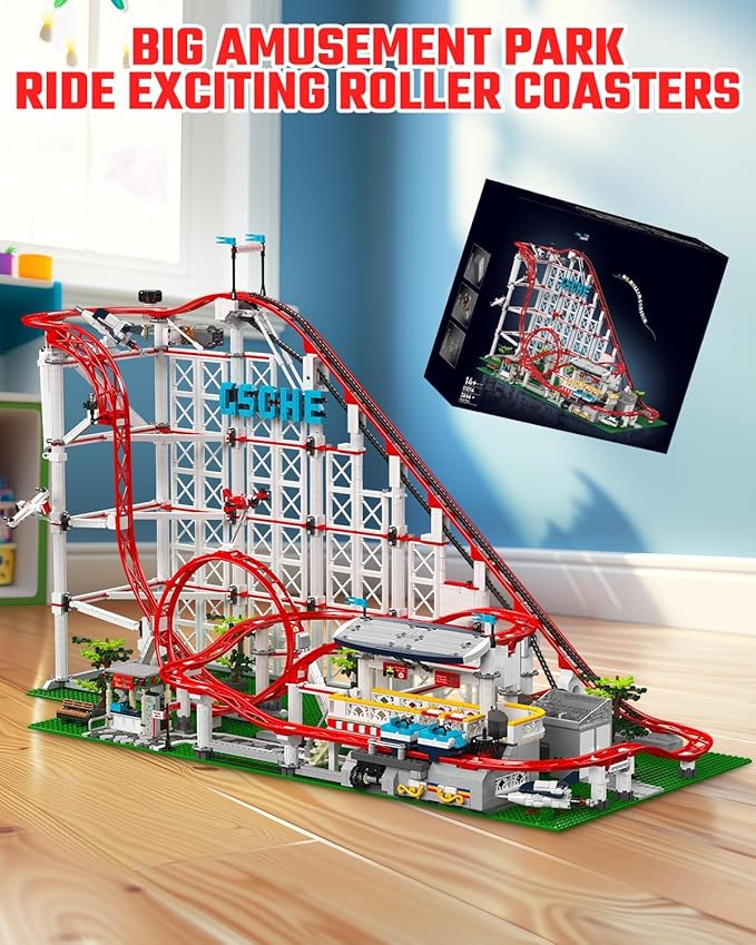 Sosuy Roller-Coaster Building Set, Electric Motorized Train Station, Amusement Park Toy for Boy Girl Teen, Easter Birthday Gifts for Adult Kid Ages 6 7 8 9+, City Construction Theme Collection 3646pcs