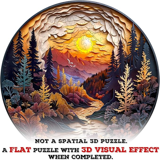 Wooden Puzzle for Adults-3D Sunset Forest Wooden Puzzle Unique Shape Advanced Animal Jigsaw Puzzle for Adults and Kids,Best Gift,Wood Puzzles,Challenge Wooden Jigsaw Puzzle (L-13.4 * 13.4in-300pcs)