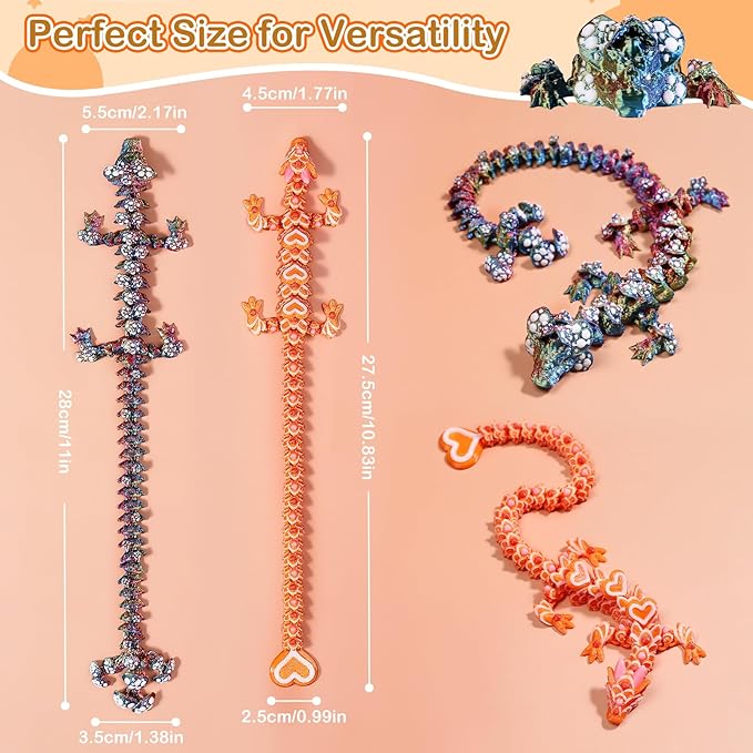 3D Printed Dragon Mushroom and Heart Cookie Dragons, Articulated Fidget Toys for Autism and ADHD, Perfect Basket Essentials Stuffers and Desk Accessories