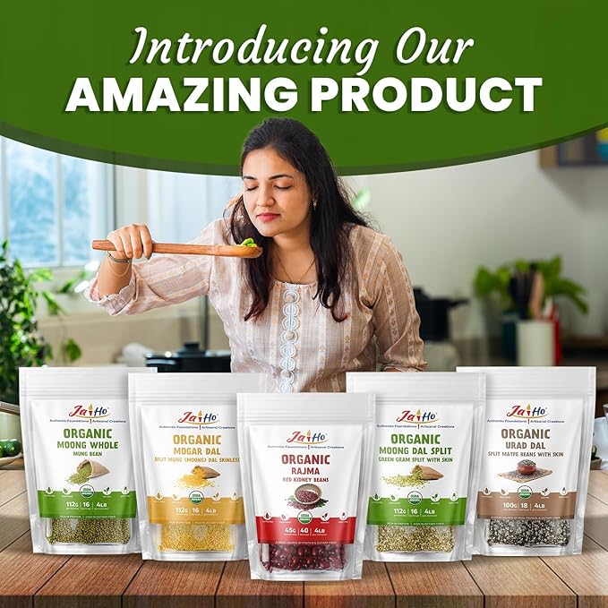 Jai Ho Certified Organic Moong 4 lb - Mung Beans Whole for Sprouting and Cooking - USDA Organic | Non-GMO | Chemical-Free | Premium Quality Kosher | (Whole Moong (Mung Bean))