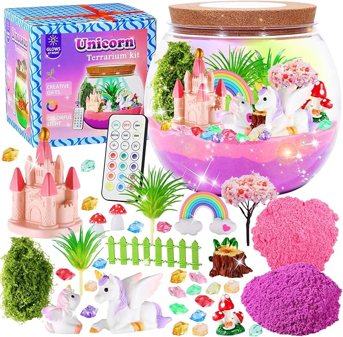 Hannstar Unicorn Terrarium Crafts Kit for Kids-LED Night Light Up & Remote Unicorn Birthday Gifts Toys for Girls Ages5 6 7 8 9 10 Year Old-Christmas Gifts for Girls