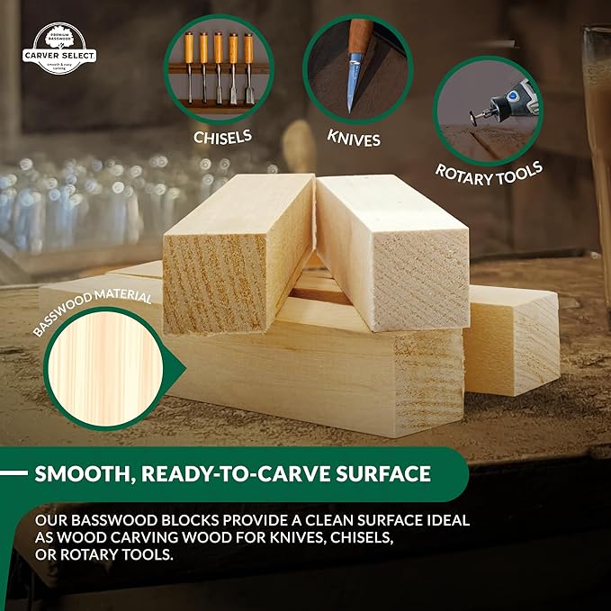 Basswood Carving Blocks Set of 19 – Wood Carving Kit with Premium Bass Blocks – for Crafts & Whittling – Ideal for Beginners & Professionals