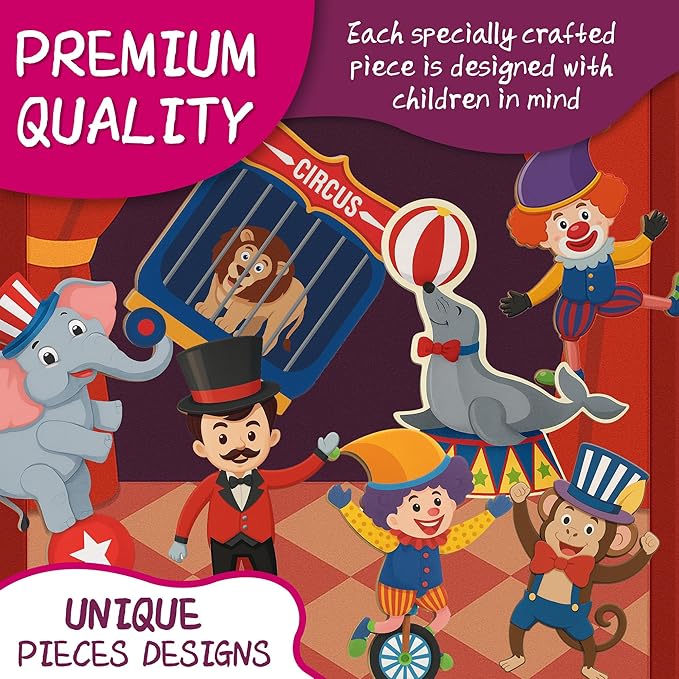 Circus Magnetic Puzzle Book for Toddlers, 37PCS Montessori Travel Set with 16 Activity Cards - Airplane Essentials for Kids Road Trip Game, Interactive Magnet Board for Boys Girls Ages 3+