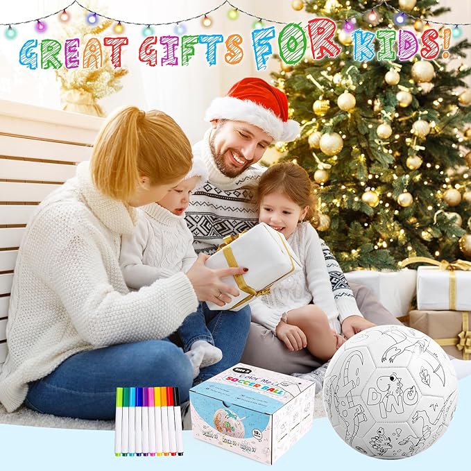 ZOOJOY Color Your Own Soccer Ball with Markers, Soccer Gifts for Girls Boys, Size 3 Dinosaur Paint Personalized Arts and Crafts Kit for Kids, Ball Game Birthday Gift Toys for Toddlers 3-10