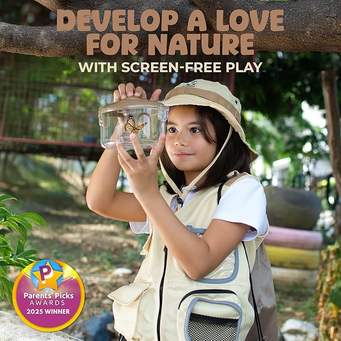 Kids Bug Catching Kit - Complete Explorer Kit with Safari Vest, Hat & More - Cute Dress-Up Safari Costume, or Zoo Keeper - Outdoor Explorer Set & Bug Toys for 7-12 Year Old Boys Girls + Adventure Book