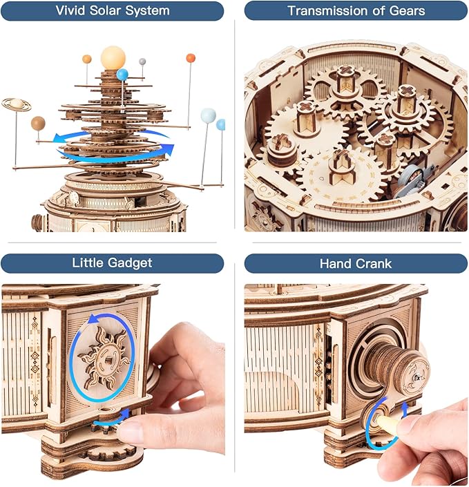 ROKR 3D Wooden Puzzles for Adults Huge Orrery Model - Toy Building Set Mechanical Puzzles 8 Orbiting Planets Unique Gifts for Men and Women