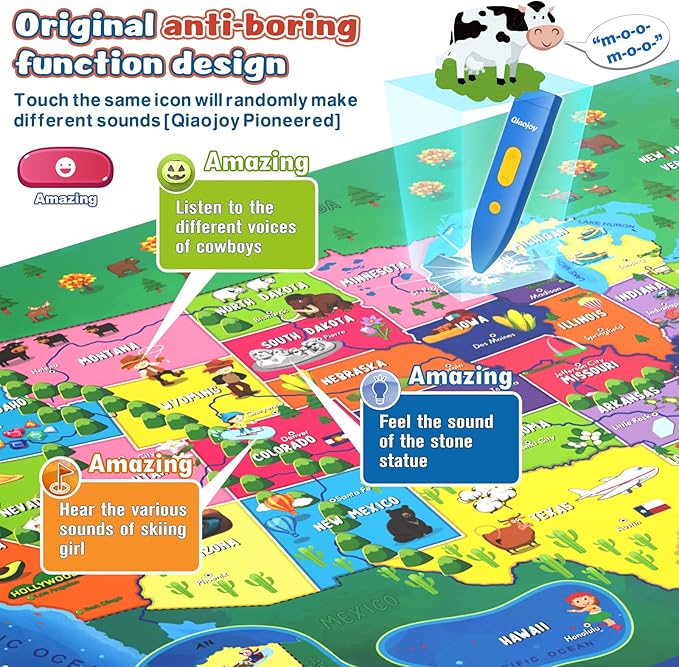 V2 Interactive Kids Map Bilingual United States Map for Kids Learning, Educational Talking USA Map Poster Geography Games Personalized Kid Toys for Boys & Girls Ages 3-12.