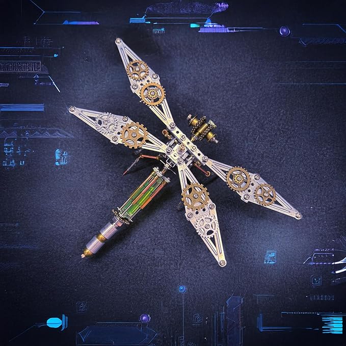 3D Dragonfly Metal Puzzles Insect Model Bug Mechanical Steampunk Sculpture Craft Kits for Adults Gifts for Birthday Funny Christmas(Mechanical Dragonfly D)