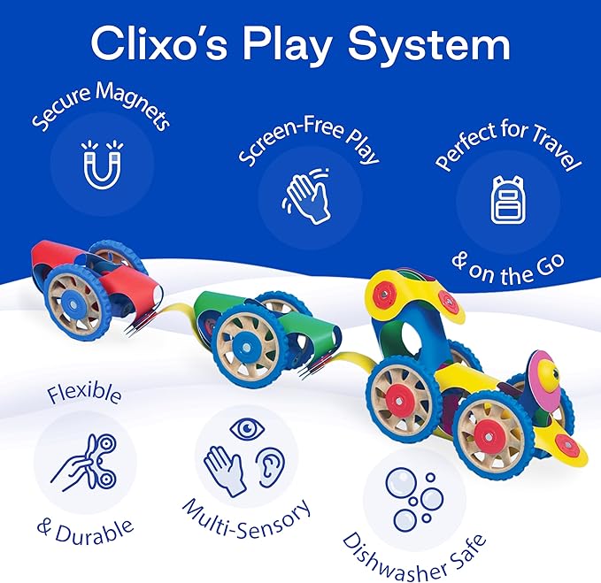 Clixo Wheel Creator Pack, 72 Pieces Pack - Construction Magnet Toy. Flexible, Creative-Boosting Magnetic Building Tiles. Educator-Approved Design for Hours of STEM Play. Multisensory Toy. Age 4-99.