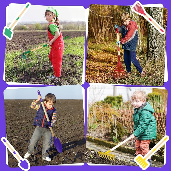 9Pcs Kids Gardening Tools Set - Toys with Shovel, Rake, Hoe and Leaf Rake for Outdoor Backyard Play, STEM Educational Toys, Ideal Christmas Birthday Gifts for Toddler Boys & Girls Ages 3 4 5