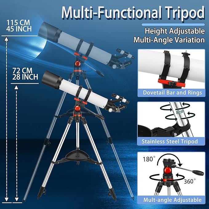 Telescope, Telescope for Adults High Powered - 90mm Aperture 700mm Refractor Telescopes for Astronomy Beginners with AZ Mount Tripod and Phone Adapter for Moon Observation