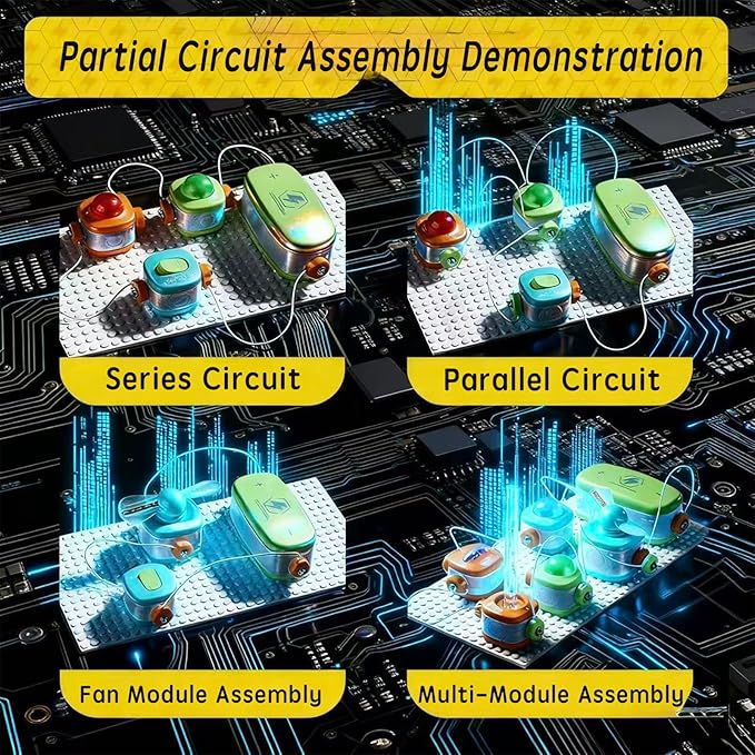 Science Kits for Kids - STEM Educational Circuits Kit for Kids, 168 Projects 37 Circuit Parts Electronics Building Blocks, Science Experiment Toy - DIY Engineering Gift for Boys Girls Ages 3+