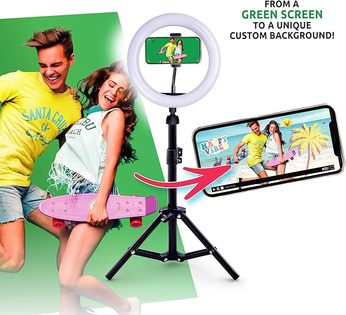 So DIY TikTok Instagram YouTube Ring Light with Green Screen and Phone Mount Tripod. Studio Creator Influencer Video Creator Kit