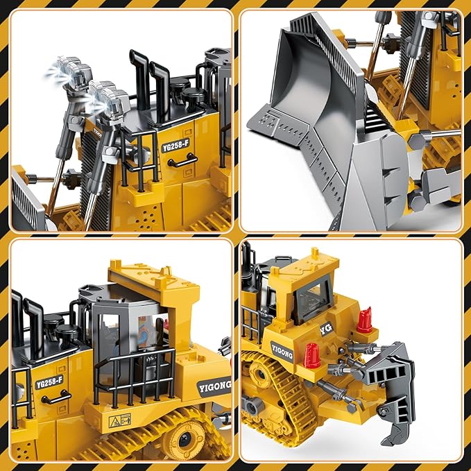 Rc Bulldozer Toys for Boys,Construction Remote Control Bulldozer with Metal bulldozing Shovel Lights/Sounds for Kids Boys