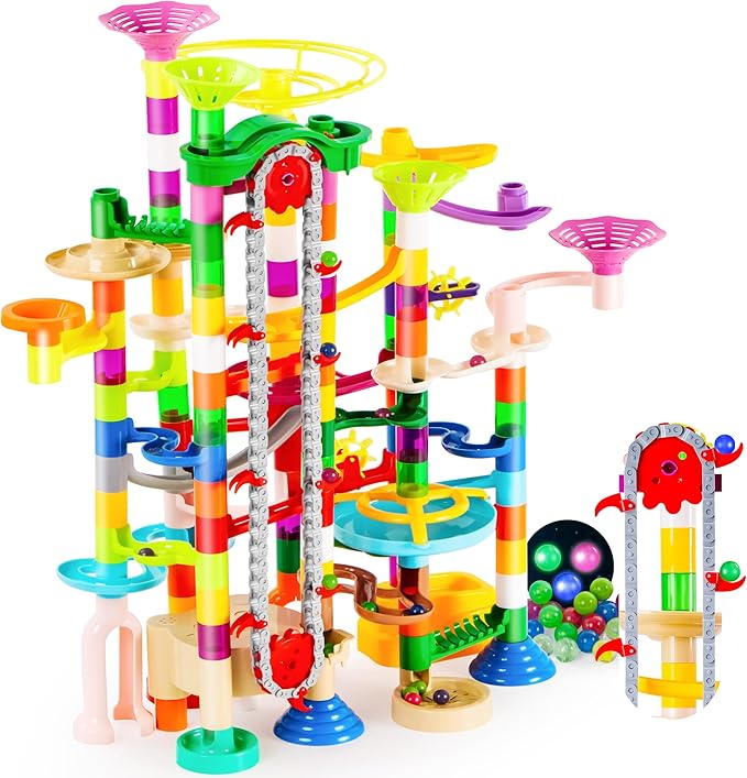 JOYIN 236Pcs Glowing Marble Run with Motorized Elevator- Construction Building Blocks Toys with 30 Glow in The Dark Plastic Marbles, STEM Toy for Boys and Girls Gift for Christmas