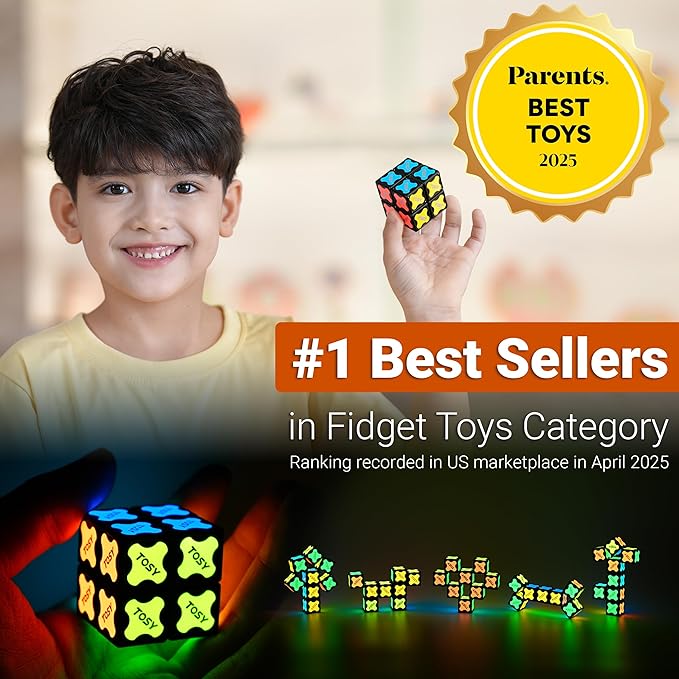 TOSY Magnet Cube 2x2 - 8 Blocks, 2in1 Toy: 2x2x2 Puzzle Cube and Customizable Infinity Cube, Glowing, Christmas Stocking Stuffers Gift for Kids/Grandkids, UV Flashlight, Sensory/STEM Toy