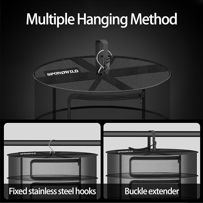 3 Layer Herb Drying Rack Hanging Mesh, Foldable with U-Shaped Zipper & Hooks, 17.72" for Herbs, Flowers, Fruits & Camping