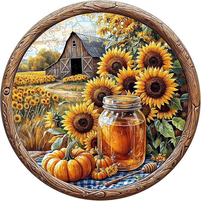 Wooden Puzzle for Adults-Sunflower Wooden Jigsaw Puzzles,Unique Shape Advanced Plant Jigsaw Puzzle for Adults and Kids,Best Gift,Challenge Wooden Jigsaw Puzzle.(L-13.4 * 13.4in-300pcs)