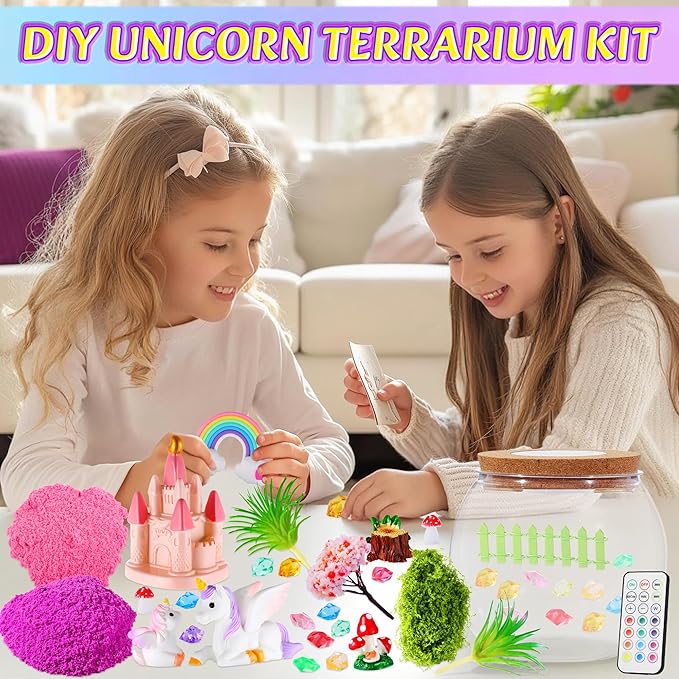 Gifmore Unicorn Terrarium Kit for Kids with LED Night Light & Remote Control, Unicorn Toys & Arts and Crafts for Girls Ages 4-12, Creative Birthday Christmas Gifts for Kids