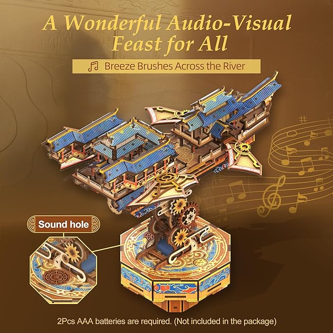 Tonecheer 3D Wooden Puzzle for Adults, DIY Japanese Wooden Ship Model Kit with Music, Orien Airship Vintage Movable Building Kit Best Gift Ideas for Boys and Men - Wind Voyager