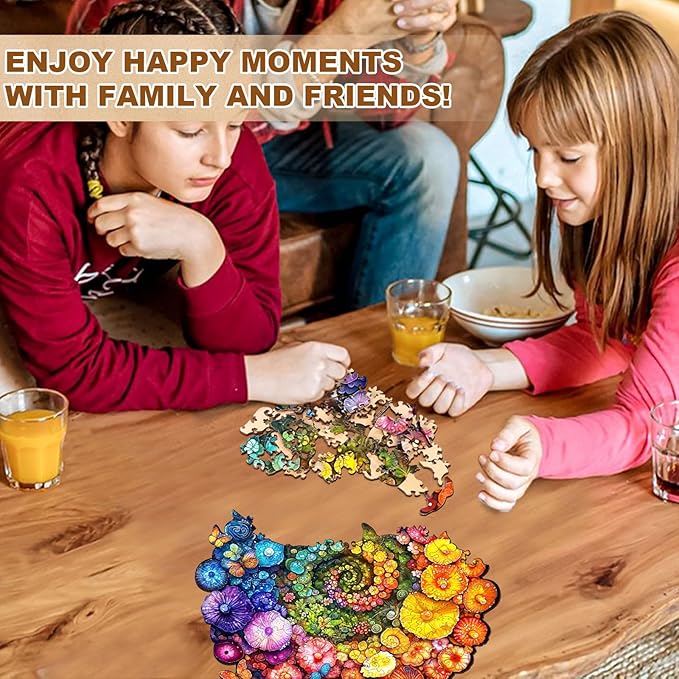 Wooden Puzzle for Adults-Wooden Puzzle Unique Shape Advanced Rainbow Vortex Mushrooms Wooden Jigsaw Puzzle for Adult, Wood Puzzles,Challenge Wooden Jigsaw Puzzle(M-11.4 * 11.1in 190pcs)