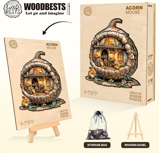 Wooden Puzzle for Adults-Wooden Puzzle Unique Shape Advanced Acorn Mouse Wooden Jigsaw Puzzle for Adult, Wood Puzzles,Challenge Wooden Jigsaw Puzzle(M-11.4 * 10.6in 160pcs)