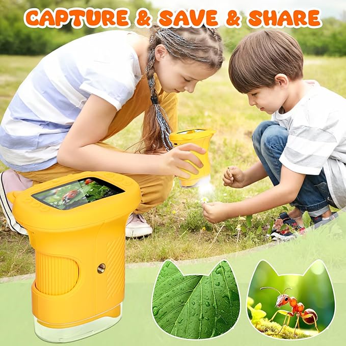 Portable Microscope for Kids - 1000X Handheld Digital Kids Microscope, 2.4'' Screen Mini Pocket Microscopes Edu Toys Birthday Gifts for Kids Age 3 4 5 6 7 8 9 10 11 12 Year Old Boys Girls Students