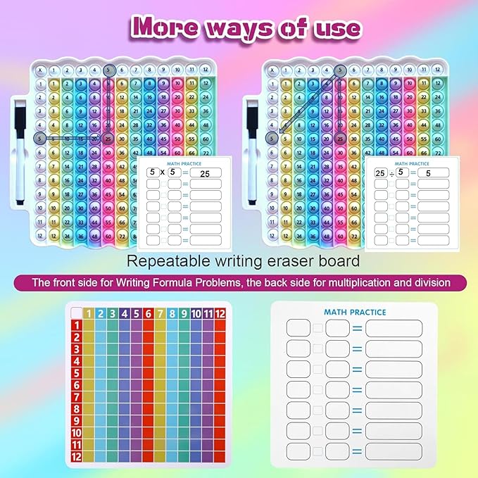 12x12 Multiplication Chart Popper, Digital Multiplication Table Game Board-Math Manipulative Toy, 3rd Grade Fidgety Popper for Kids Learning, Multiplication Machine Times Table