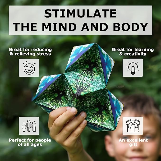 Shashibo Shape Shifting Box - Award-Winning Fidget Toy w/ 36 Rare Earth Magnets - Fidget Cube Transforms Into Over 70 Shapes, Sensory Toy Gift for Kids, Teens, and Adults (Earth)