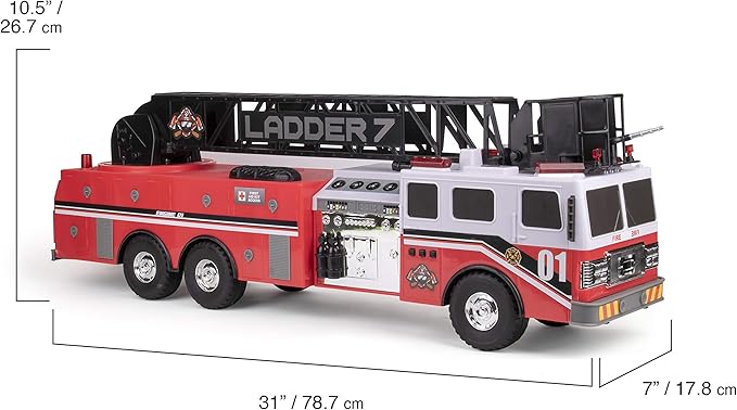 Mighty Fleet Titans 29" Jumbo Toy Fire Truck – Realistic Flashing Lights, Siren Sounds & Extendable Rotating Ladder – Durable, Interactive Vehicle Toy for Kids Ages 3+
