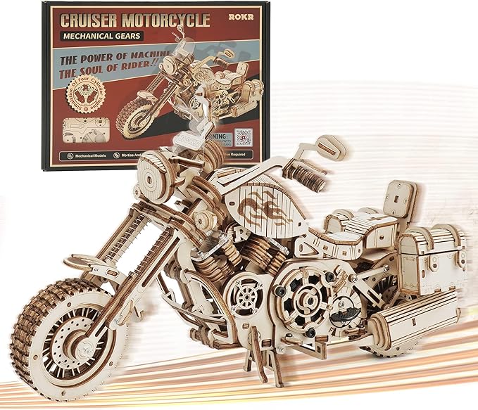 ROKR 3D Wooden Motorcycle Puzzle-1:8 Scale Wood Model Motorcycle Kits to Build for Adults