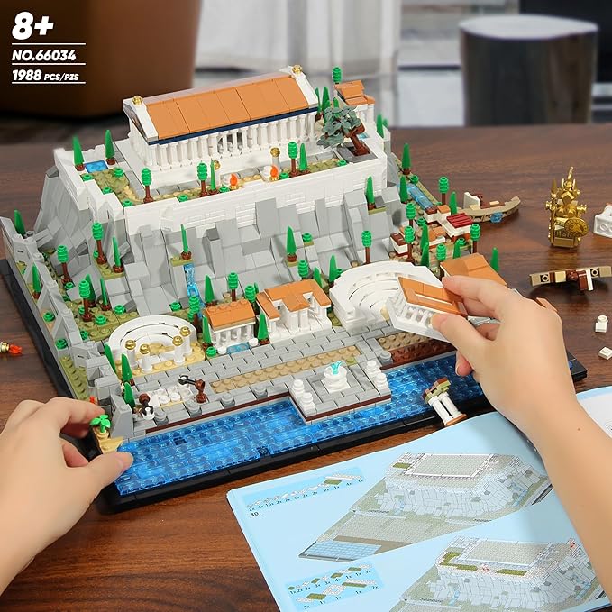SpblastB Architecture Acropolis of Athens Building Blocks Set, 1988 Pieces Landmark Collection City Building Kit, Display Model Kit and Home Decor Gift Idea for Adults