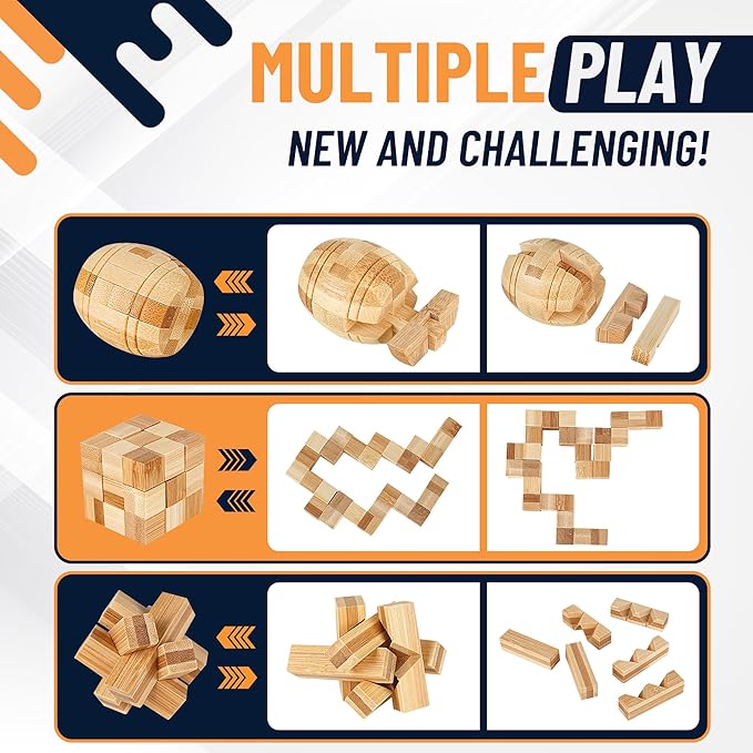 Wooden Brain Teaser Puzzles, 12pcs 3D Brain Teasers for Adults Teens Kids, Logic Mind Puzzle Box Lock Toy Removing Assembling 3D Small Puzzle Gift Set, Small 3D Unique IQ Hand Puzzles