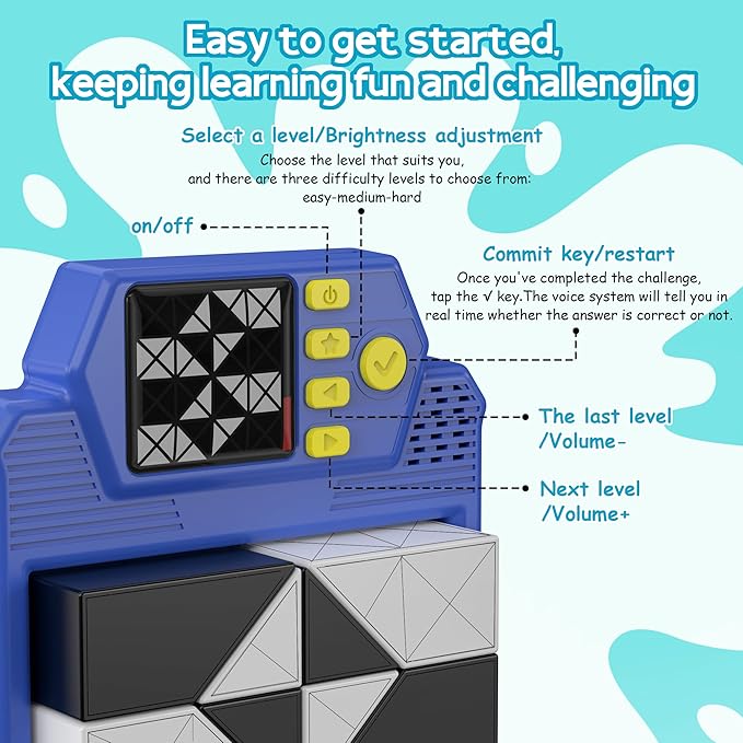 Smart 3D Puzzle Blocks with Answer-Checking, 3 Difficulty Levels & 210 Challenges, Montessori Brain Teaser Game for Kids Ages 3+ to Enhance Logic & Spatial Skills, Educational Toy