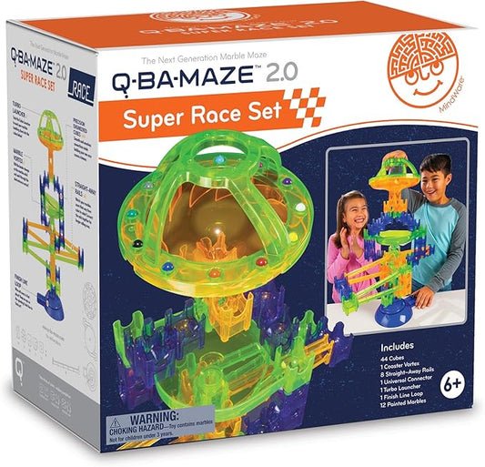 MindWare Q-BA-Maze Super Race Set – STEM Marble Run Building Kit for Kids Ages 6+, Turbo Launcher & Creative Engineering Challenge