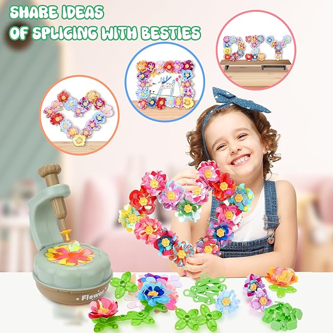 PERRYHOME Fabric Flower Bouquets Toys, 300+ Pcs DIY Flower Making Kit, 2 Gameplays Educational Arts & Crafts for Kids, Reusable Bouquets Maker Birthday Gift for 3 4 5 6 7 8 Years Toddler Girl