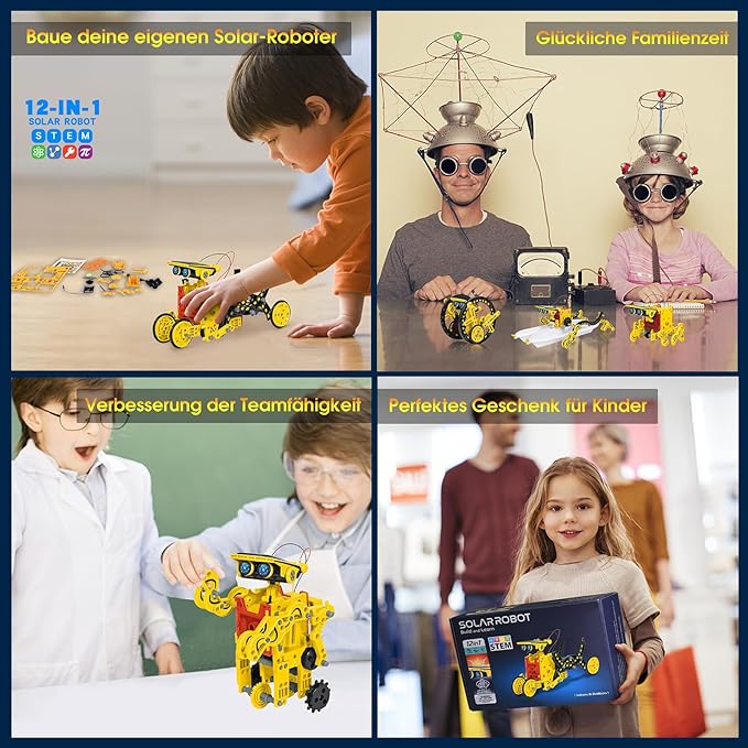 Solar Robot Kit for Kids Age 8-12, STEM Building Toys,12-in-1 Build Your Own Robot with Solar Panel & Battery Power, Science Engineering Christmas Birthday Idea Gifts for Boy Age 8 9 10 11 12