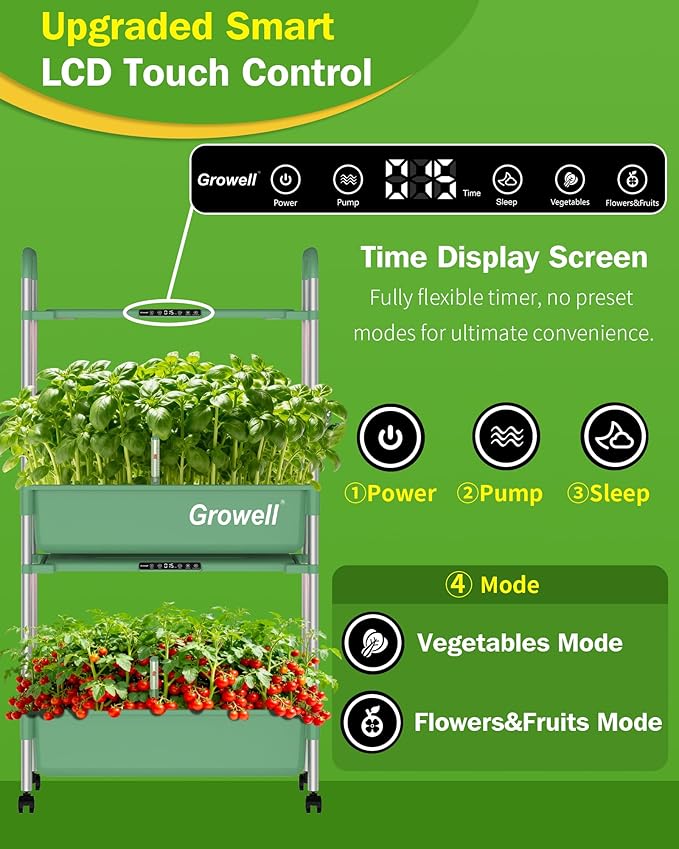 Large Hydroponics Growing System Kit, Vertical Indoor Herb Garden Kit with LED Grow Light & Independent Water Pump, 28L Movable Indoor Planter Perfect Gardening Gifts (2 Tier-54 Pods Green)