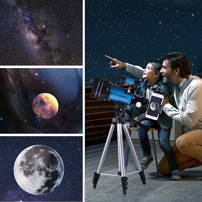 Telescope for Adults Astronomy 70mm Aperture 300mm Focal Length Portable Astronomical Telescope for Beginners Age Over 8 Years Old with Wireless Remote Carry Bag Tripod (Blue)