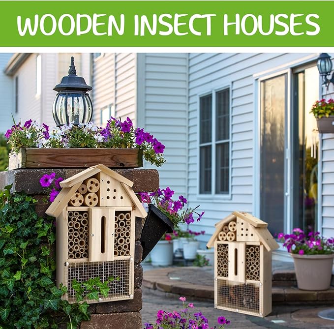 2 Set Bug Hotel Kit DIY Insect Hotel Lady Bug House for Garden DIY Cedar Wood Craft for Butterfly, Ladybird, Beneficial Insect Habitat Mason Bee House, 13.6 x 10.8 x 2.8 Inch(B)