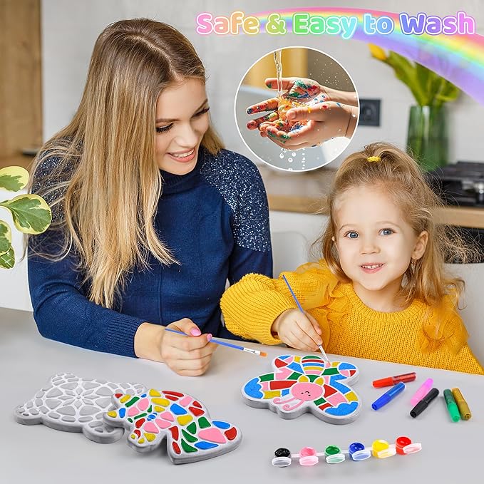 Chiozgi Stepping Stones Painting Kit for Kids, Crafts for Kids Ages 4-8, DIY Garden Stone Outdoor Crafts Paint Your Own Arts and Crafts, Perfect Keepsake, Birthday Party Idea for Children