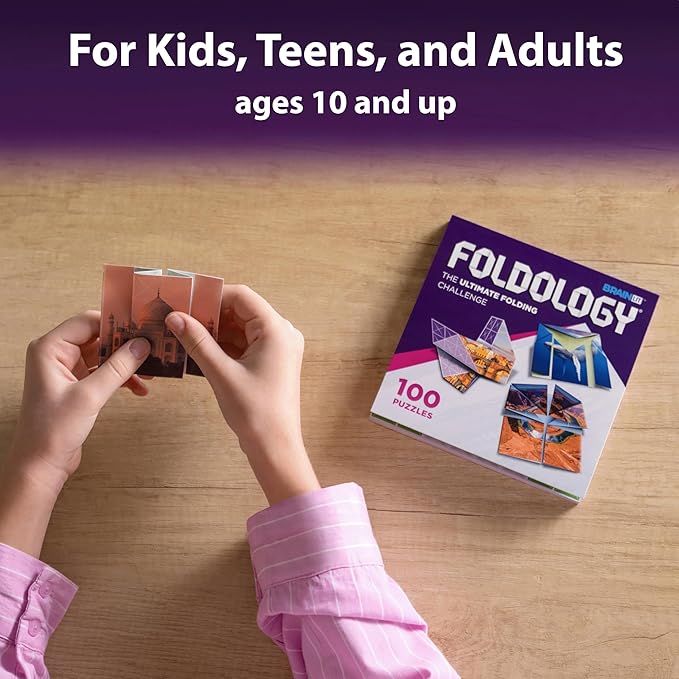 FOLDOLOGY 1&2 Combo Pack - The Origami Puzzle Game! Brain Teasers for Tweens, Teens & Adults | Fold The Paper, Complete The Picture | Stocking Stuffers, Gift for Ages 10+ | 200 Challenges