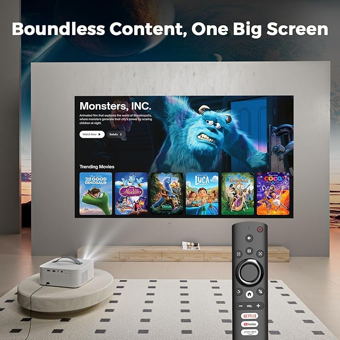 [AI Movin 2.0 System/1500 ANSI/Auto Focus] Outdoor-Projector with WiFi and Bluetooth, Portable-Projector 30W DoIby Audio APPS Built-in, Lisowod 4K Support Smart Proyector with HDR10+ 2025 Upgraded