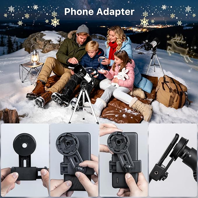 FREE SOLDIER Telescope for Kids 70mm Aperture Astronomical Refractor Telescopes for Beginners (15X-150X) 300mm Telescope for Adults High Powered with A Phone Adapter & A Wireless Remote (White)