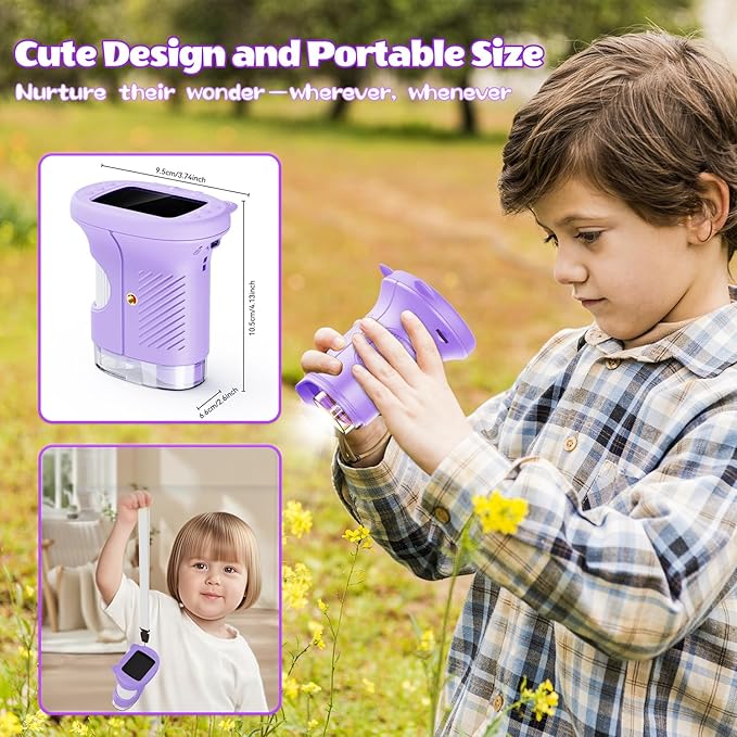 Kids Microscope, 1000X Portable Mini Pocket Microscope with 2.4″ IPS Screen & 8 LEDs, Rechargeable, STEM Educational Science Kit Toys, Best Christmas Birthday Gifts for 4-12 Year Old, Grape