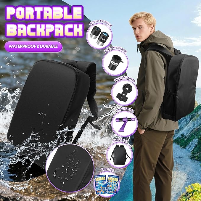 Dianfan Telescope, 80mm Aperture 500mm Astronomical Telescope for Adults High Powered, Portable Professional Refractor Telescopes for Beginners, with Tripod & Adapter, Stickers, Backpack - Purple