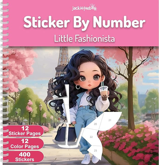 jackinthebox Sticker by Number Book, 12 Scenes Puzzle Paint by Sticker Book + Colouring Pages, Gifts for Birthday, Party Favor Toys for Girls, Arts & Crafts for Kids Age 7 8 9 10 - Little Fashionista